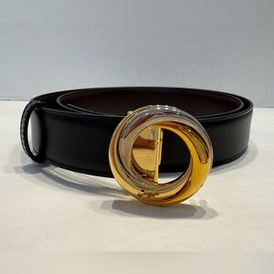 Cartier Women’s Trinity Ring Circle Leather Belt Black Brown Reversible